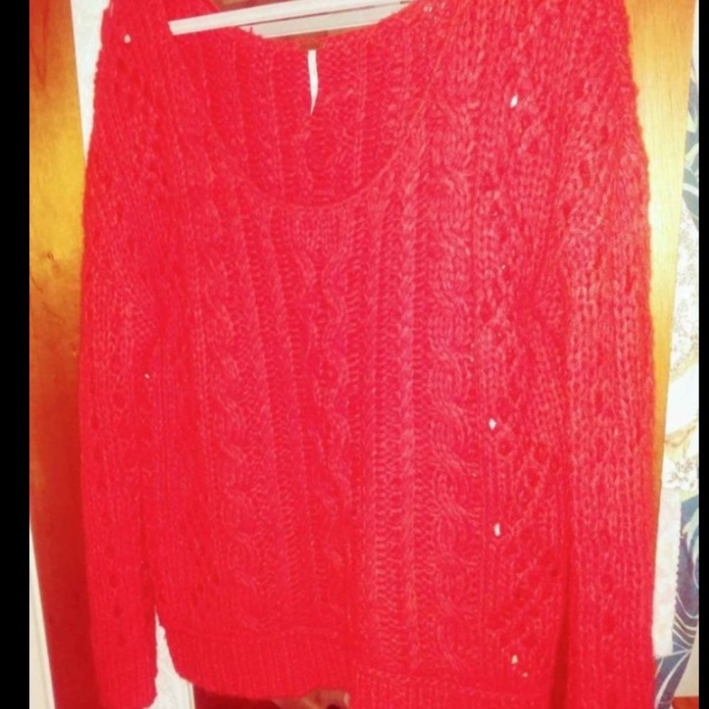 Free People Red Cable Knit Sweater ~L~